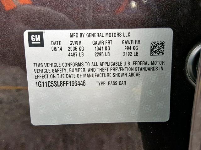 1G11C5SL8FF156446 - 2015 CHEVROLET MALIBU 1LT 紫色 照片 10