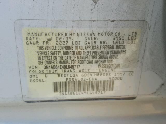 3N1AB61E49L645717 - 2009 NISSAN SENTRA 2.0 WHITE photo 10