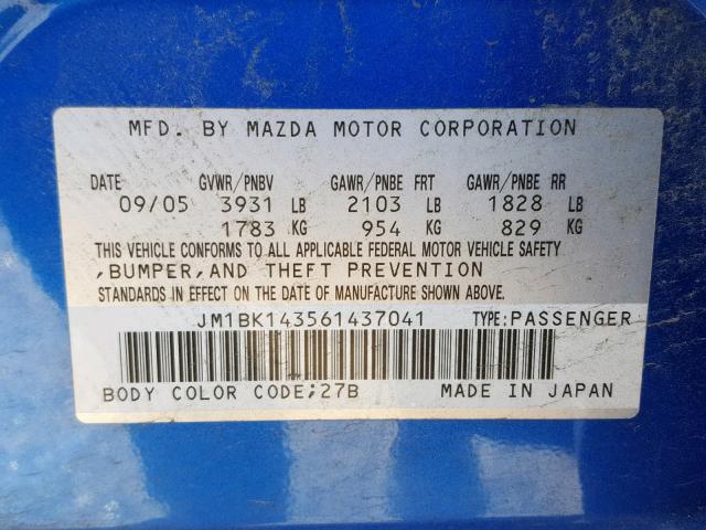 JM1BK143561437041 - 2006 MAZDA 3 HATCHBAC BLUE photo 10