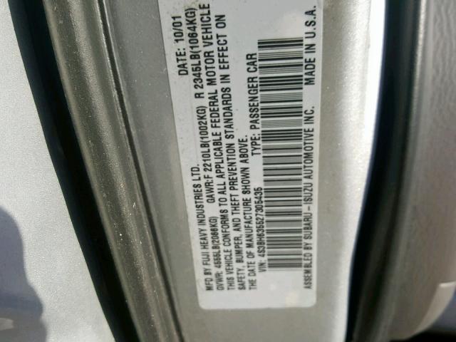 4S3BH635527305435 - 2002 SUBARU LEGACY L SILVER photo 10