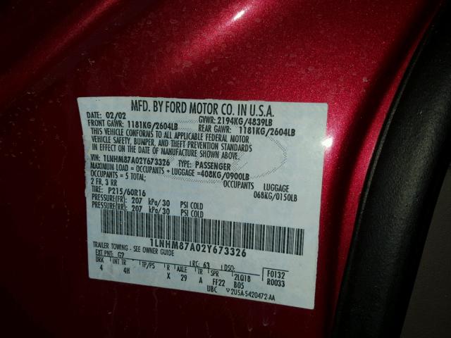1LNHM87A02Y673326 - 2002 LINCOLN LS RED photo 10