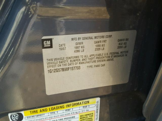 1G1ZG57B98F157793 - 2008 CHEVROLET MALIBU LS 灰色 照片 10