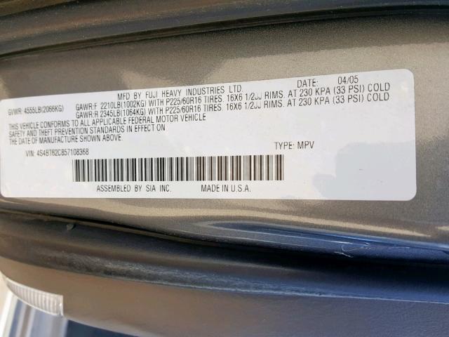 4S4BT62C857108368 - 2005 SUBARU BAJA SPORT GRAY photo 10