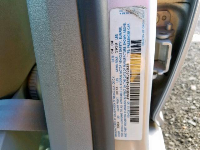 3VWSK69M84M140938 - 2004 VOLKSWAGEN JETTA GLS SILVER photo 10