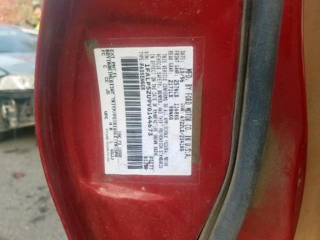 1FALP52U9VG144673 - 1997 FORD TAURUS GL RED photo 10