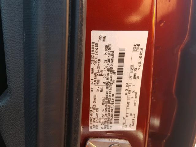 1FMCU9J9XEUB63138 - 2014 FORD ESCAPE TIT ORANGE photo 10