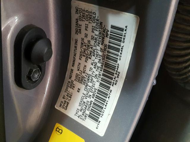 5TDBT48A81S027806 - 2001 TOYOTA SEQUOIA LI SILVER photo 10