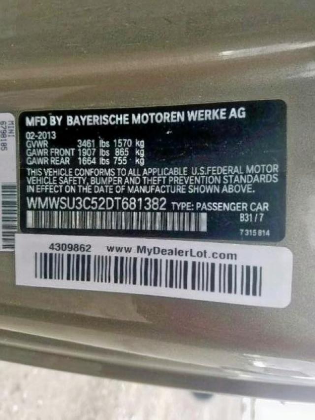 WMWSU3C52DT681382 - 2013 MINI COOPER GRAY photo 10