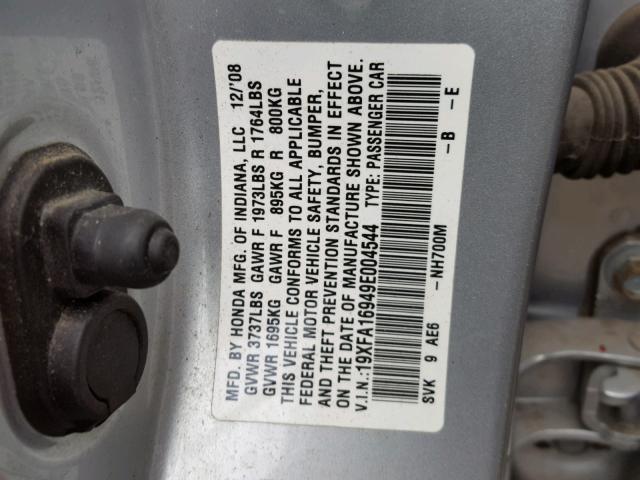 19XFA16949E004544 - 2009 HONDA CIVIC EXL 银色 照片 10