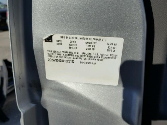 2G2WS542841325152 - 2004 PONTIAC GRAND PRIX SILVER photo 10
