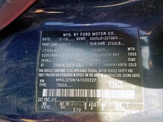 NM0LS7DN7AT030227 - 2010 FORD TRANSIT CO BLUE photo 10