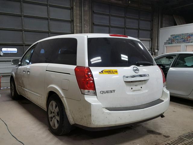 5N1BV28U17N104440 - 2007 NISSAN QUEST S WHITE photo 3