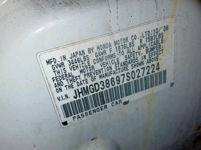 JHMGD38697S027224 - 2007 HONDA FIT S 白色 照片 10