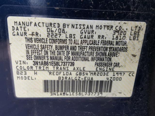 3N1AB61E58L737739 - 2008 NISSAN SENTRA 2.0 BLUE photo 10