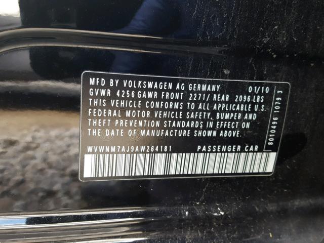 WVWNM7AJ9AW264181 - 2010 VOLKSWAGEN GOLF 黑色 照片 10