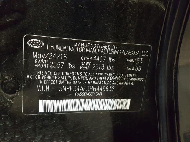 5NPE34AF3HH449632 - 2017 HYUNDAI SONATA SPO BLACK photo 10