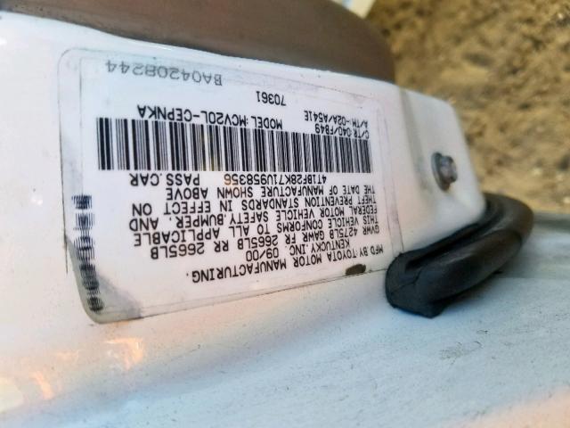 4T1BF28K71U958356 - 2001 TOYOTA CAMRY LE WHITE photo 10