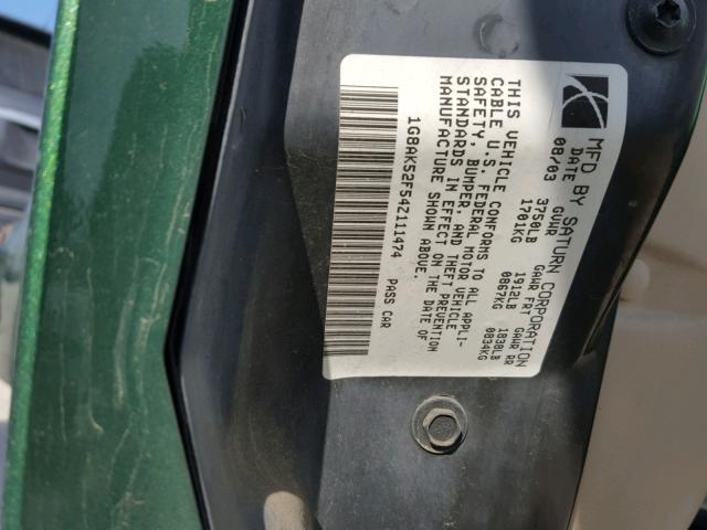 1G8AK52F54Z111474 - 2004 SATURN ION LEVEL GREEN photo 10