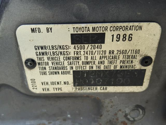 JT2MX73E3H0107190 - 1987 TOYOTA CRESSIDA L GRAY photo 10