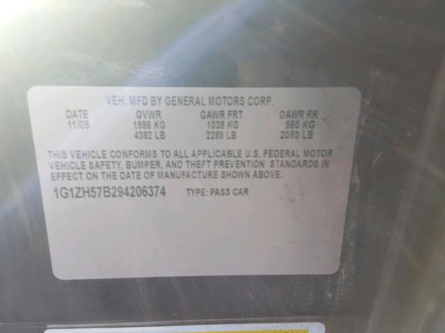 1G1ZH57B294206374 - 2009 CHEVROLET MALIBU 1LT BLACK photo 10