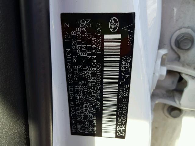 JTKKUPB49D1031939 - 2013 TOYOTA SCION XD WHITE photo 10