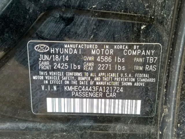 KMHEC4A43FA121724 - 2015 HYUNDAI SONATA HYB BLACK photo 10