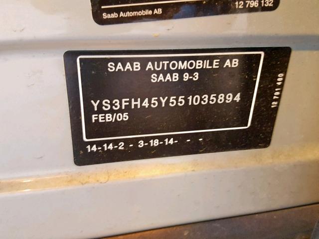 YS3FH45Y551035894 - 2005 SAAB 9-3 AERO GOLD photo 10