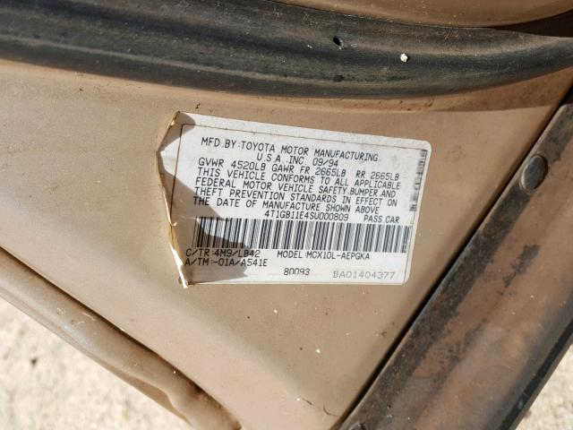 4T1GB11E4SU000809 - 1995 TOYOTA AVALON XLS TAN photo 10