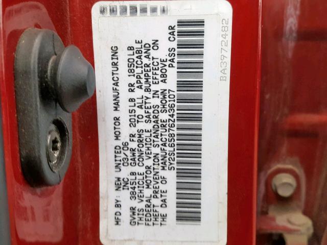 5Y2SL65876Z436107 - 2006 PONTIAC VIBE RED photo 10