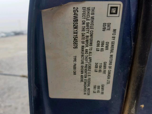 2G4WB52K1X1545876 - 1999 BUICK REGAL LS BLUE photo 10