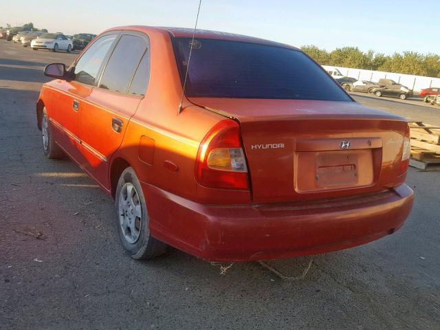 KMHCG45GXYU119292 - 2000 HYUNDAI ACCENT GL RED photo 3