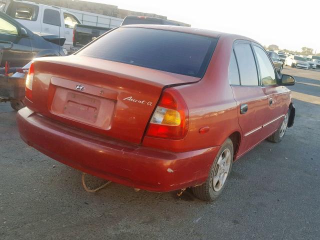 KMHCG45GXYU119292 - 2000 HYUNDAI ACCENT GL RED photo 4