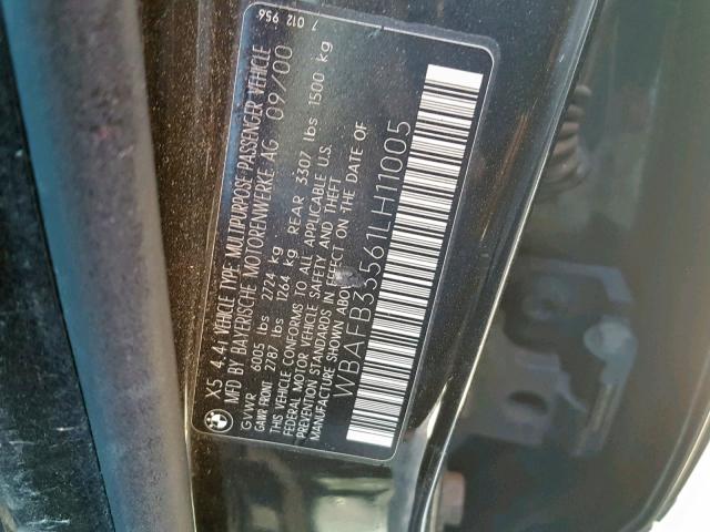 WBAFB33561LH11005 - 2001 BMW X5 4.4I BLACK photo 10