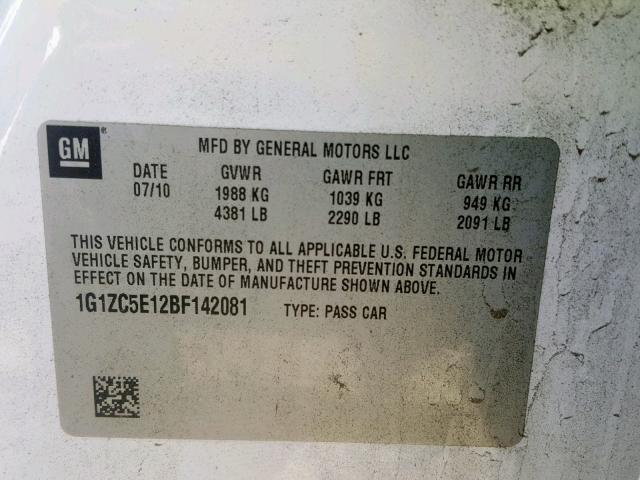 1G1ZC5E12BF142081 - 2011 CHEVROLET MALIBU 1LT 白色 照片 10