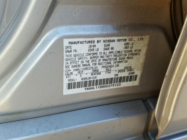 1N4AL11D95C275123 - 2005 NISSAN ALTIMA S SILVER photo 10