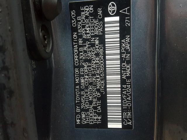 JTKDE167650049801 - 2005 TOYOTA SCION TC Mavi foto 10