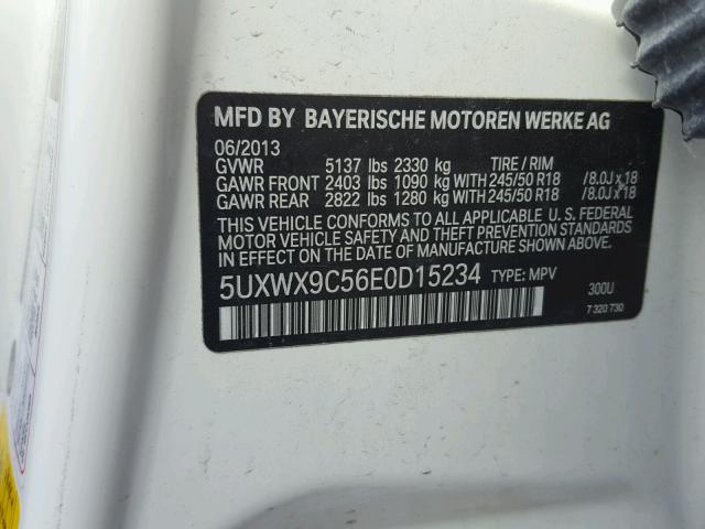 5UXWX9C56E0D15234 - 2014 BMW X3 XDRIVE2 WHITE photo 10