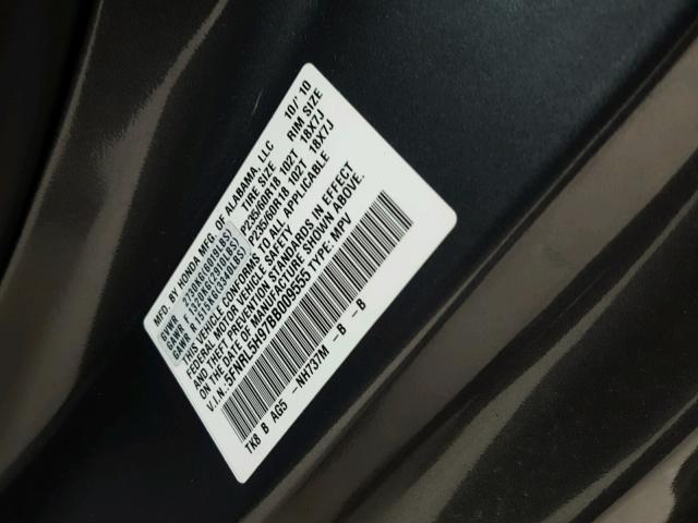 5FNRL5H97BB009555 - 2011 HONDA ODYSSEY TO GRAY photo 10