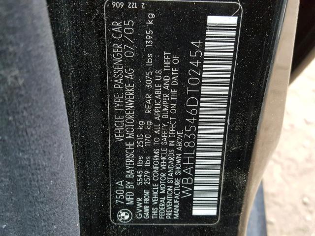 WBAHL83546DT02454 - 2006 BMW 750 I BLACK photo 10