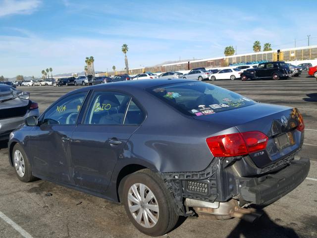 3VW2K7AJ8CM464462 - 2012 VOLKSWAGEN JETTA BASE GRAY photo 3