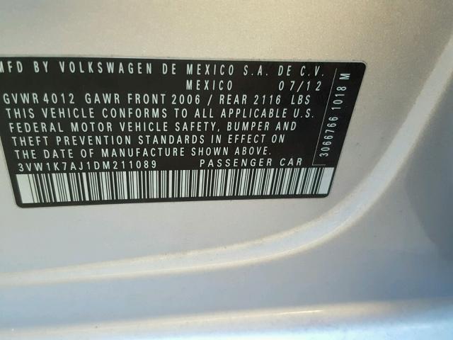 3VW1K7AJ1DM211089 - 2013 VOLKSWAGEN JETTA BASE 银色 照片 10