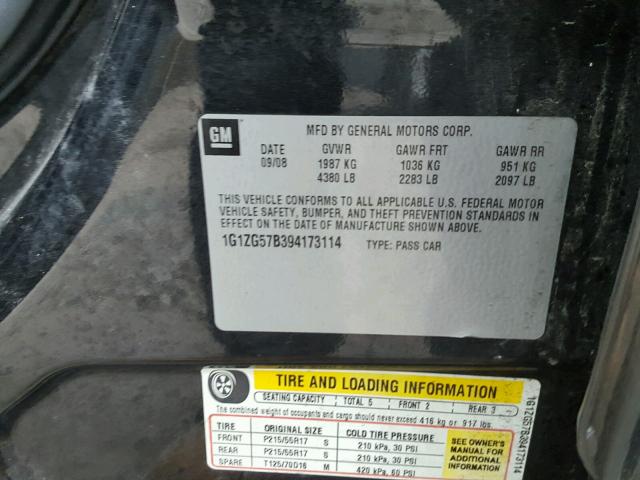 1G1ZG57B394173114 - 2009 CHEVROLET MALIBU LS 黑色 照片 10