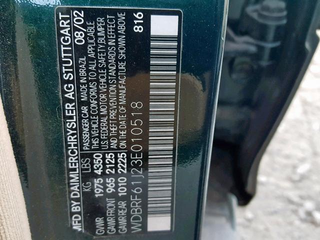 WDBRF61J23E010518 - 2003 MERCEDES-BENZ C 240 GREEN photo 10