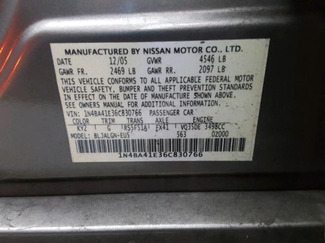 1N4BA41E36C830766 - 2006 NISSAN MAXIMA SE TAN photo 10