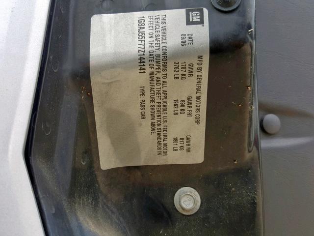 1G8AJ55F77Z144141 - 2007 SATURN ION LEVEL SILVER photo 10