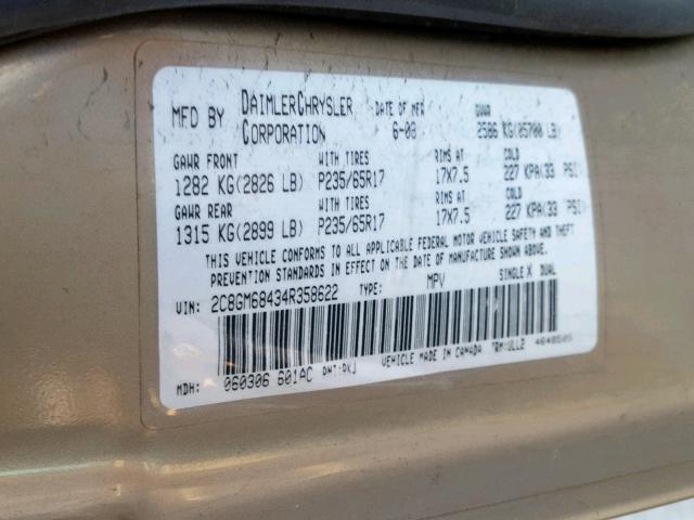 2C8GM68434R358622 - 2004 CHRYSLER PACIFICA GOLD photo 10