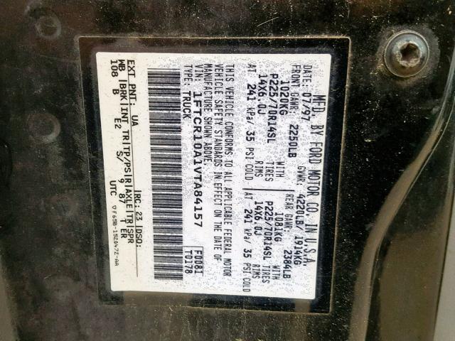 1FTCR10A1VTA84157 - 1997 FORD RANGER BLACK photo 10