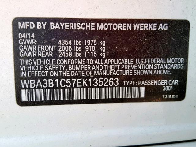 WBA3B1C57EK135263 - 2014 BMW 320 I WHITE photo 10