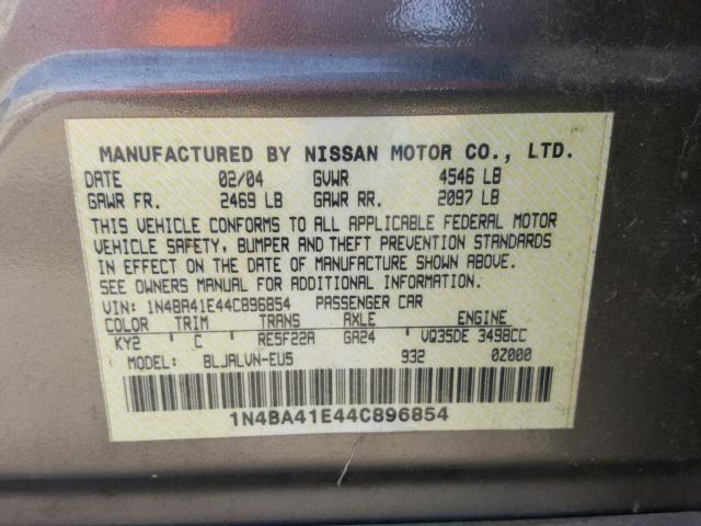 1N4BA41E44C896854 - 2004 NISSAN MAXIMA SE BROWN photo 10