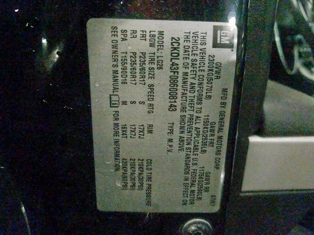 2CKDL43F086008143 - 2008 PONTIAC TORRENT BLACK photo 10